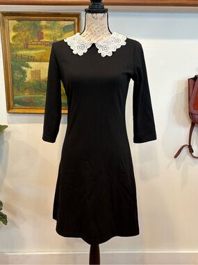 Goth Wednesday Addams Black Dress White Lace Collar Mini